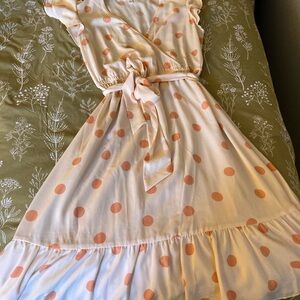 LC Lauren Conrad Cream Dress with Pink Polka Dots